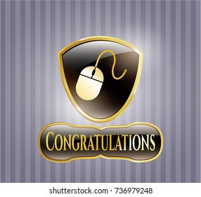  Shiny emblem with mouse icon and Congratulations text inside