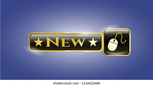  Shiny emblem with mouse icon and New text inside