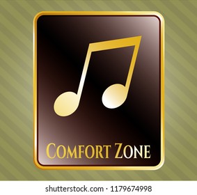  Shiny emblem with musical note icon and Comfort Zone text inside