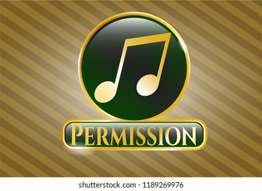  Shiny emblem with musical note icon and Permission text inside