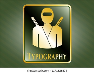  Shiny emblem with ninja icon and Typography text inside