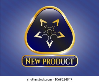   Shiny emblem with ninja star icon and New Product text inside