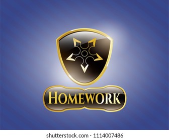   Shiny emblem with ninja star icon and Homework text inside