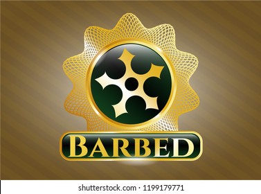  Shiny emblem with ninja star icon and Barbed text inside