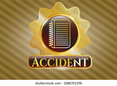  Shiny emblem with note book icon and Accident text inside