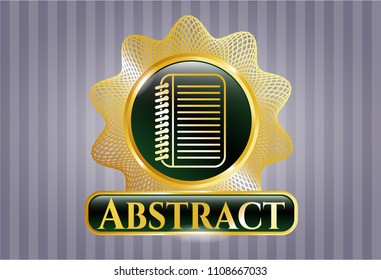 Shiny emblem with note book icon and Abstract text inside