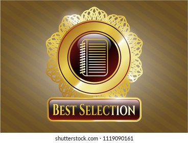  Shiny emblem with note book icon and Best Selection text inside