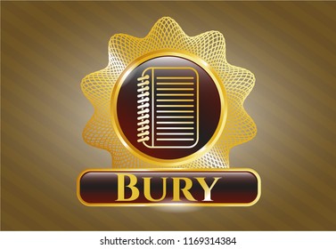  Shiny emblem with note book icon and Bury text inside