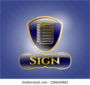  Shiny emblem with note book icon and Sign text inside