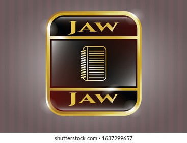  Shiny emblem with note book icon and Jaw text inside