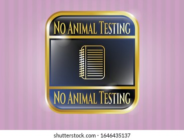  Símbolo brillante con icono del libro de notas y texto Sin pruebas animales dentro