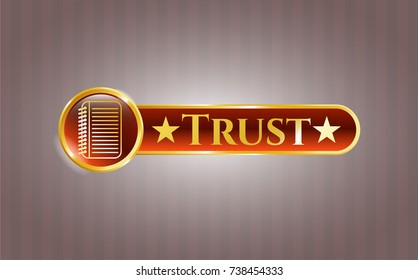  Shiny emblem with note book icon and Trust text inside