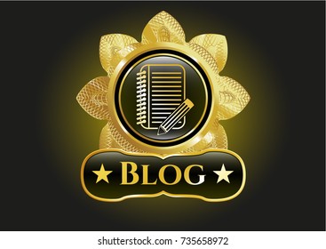  Shiny emblem with notebook with pencil icon and Blog text inside
