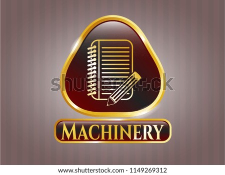  Shiny emblem with notebook with pencil icon and Machinery text inside