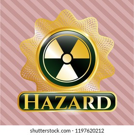  Shiny emblem with nuclear, radioactive icon and Hazard text inside