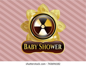  Shiny emblem with nuclear, radioactive icon and Baby Shower text inside