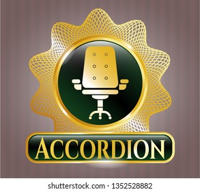  Shiny emblem with office chair icon and Accordion text inside