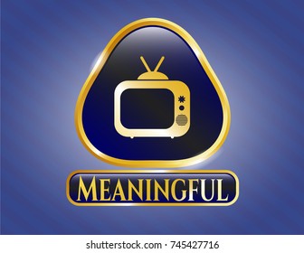  Shiny emblem with old tv, television icon and Meaningful text inside