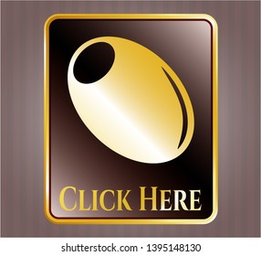  Shiny emblem with olive icon and Click Here text inside