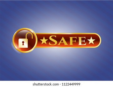  Shiny emblem with open lock icon and Safe text inside
