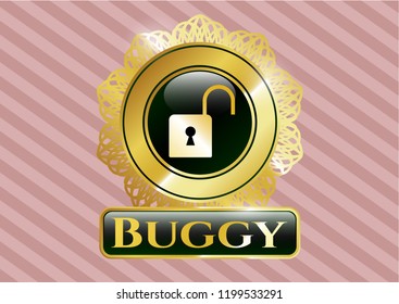  Shiny emblem with open lock icon and Buggy text inside