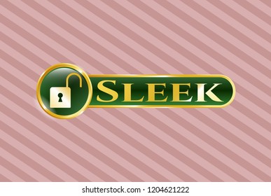  Shiny emblem with open lock icon and Sleek text inside