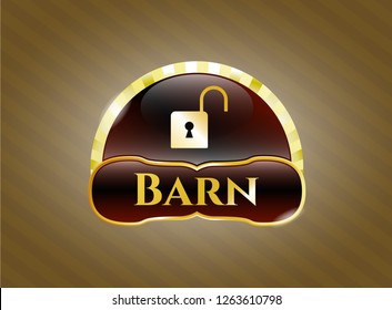  Shiny emblem with open lock icon and Barn text inside