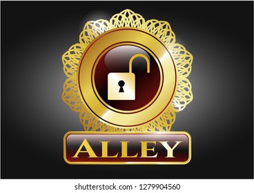  Shiny emblem with open lock icon and Alley text inside