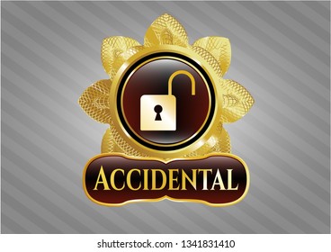  Shiny emblem with open lock icon and Accidental text inside