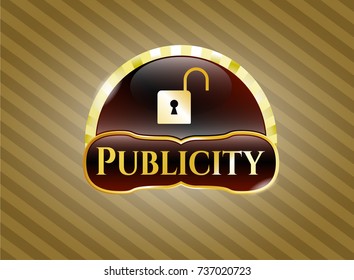  Shiny emblem with open lock icon and Publicity text inside