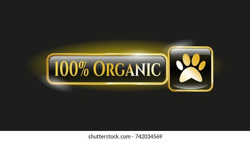  Shiny emblem with paw icon and 100% Organic text inside