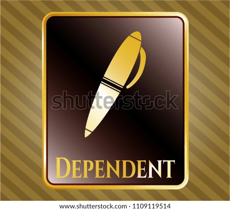   Shiny emblem with pen icon and Dependent text inside