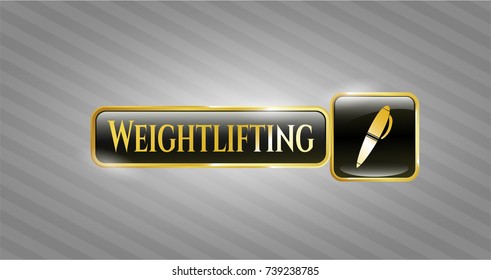  Shiny emblem with pen icon and Weightlifting text inside