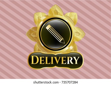  Shiny emblem with pencil icon and Delivery text inside