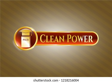  Shiny emblem with Phd thesis icon and Clean Power text inside