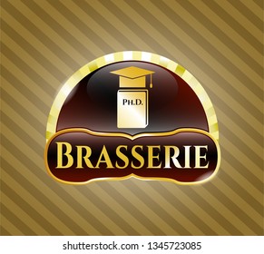  Shiny emblem with Phd thesis icon and Brasserie text inside