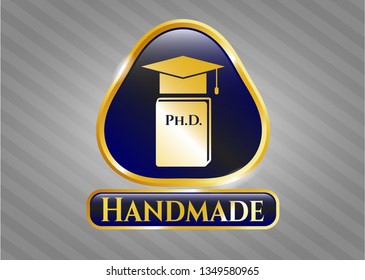  Shiny emblem with Phd thesis icon and Handmade text inside