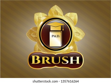  Shiny emblem with Phd thesis icon and Brush text inside