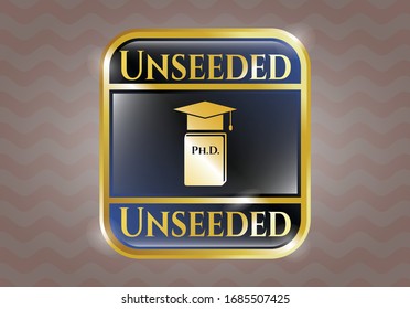  Leuchtendes Emblem mit Phd-Dissertsymbol und unseziertem Text im Inneren