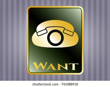  Shiny emblem with phone icon and Want text inside