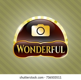  Shiny emblem with photo camera icon and Wonderful text inside