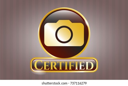  Shiny emblem with photo camera icon and Certified text inside