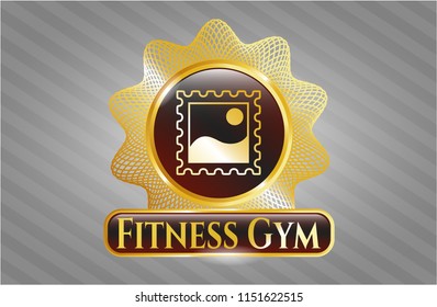  Shiny emblem with picture icon and Fitness Gym text inside