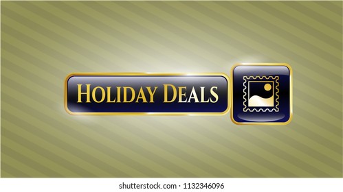  Shiny emblem with picture icon and Holiday Deals text inside
