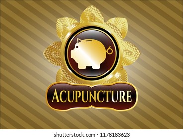  Shiny emblem with piggy bank icon and Acupuncture text inside