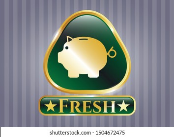  Shiny emblem with piggy bank icon and Fresh text inside