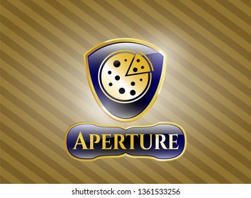  Shiny emblem with pizza icon and Aperture text inside