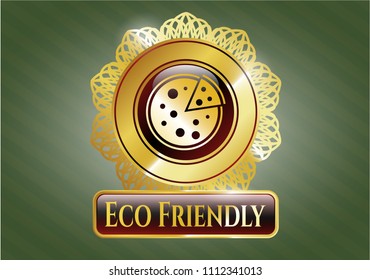   Shiny emblem with pizza icon and Eco Friendly text inside