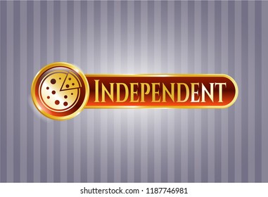  Shiny emblem with pizza icon and Independent text inside