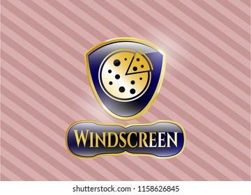  Shiny emblem with pizza icon and Windscreen text inside